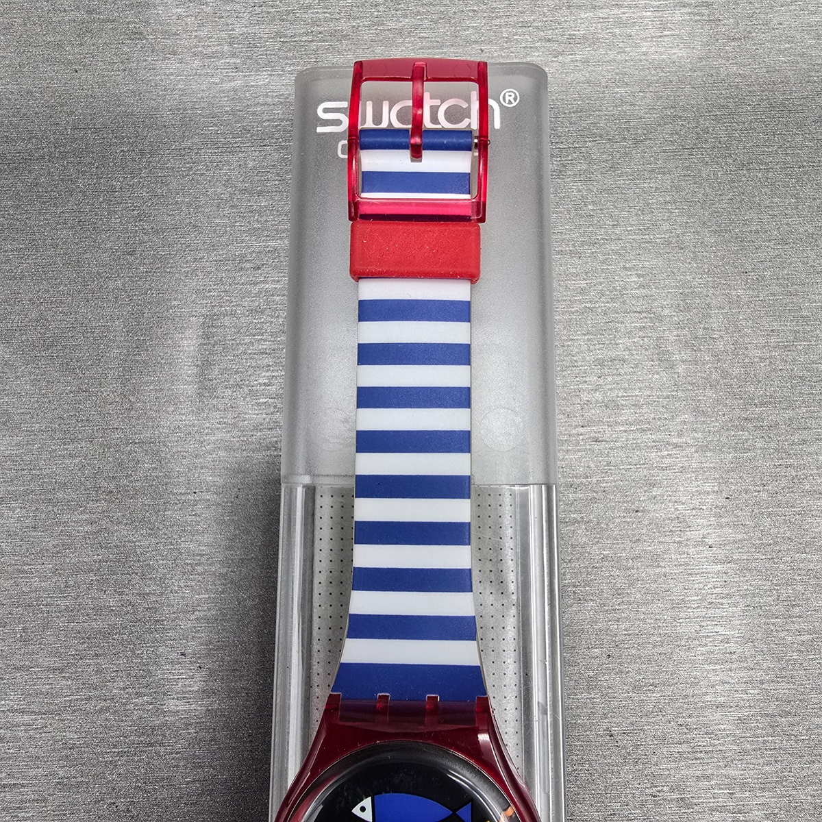 Swatch Fritto Misto Watch Men 34mm Black Dial Red Case GR114 New Battery NOS4