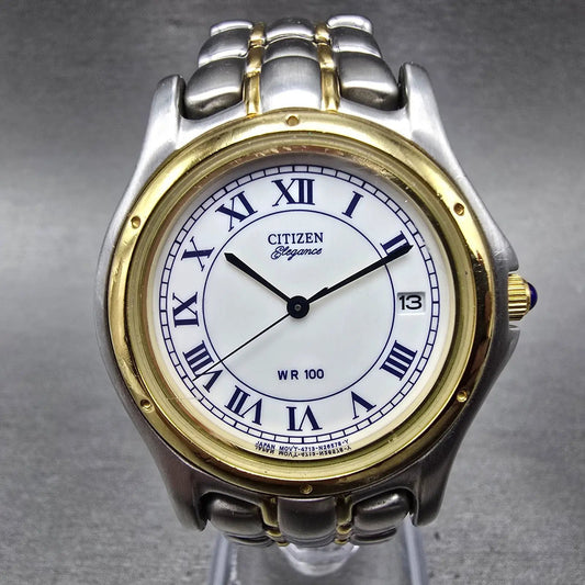 Citizen Elegance Watch Men 34mm White Dial Two Tone Date 4713-S41878 New Battery0