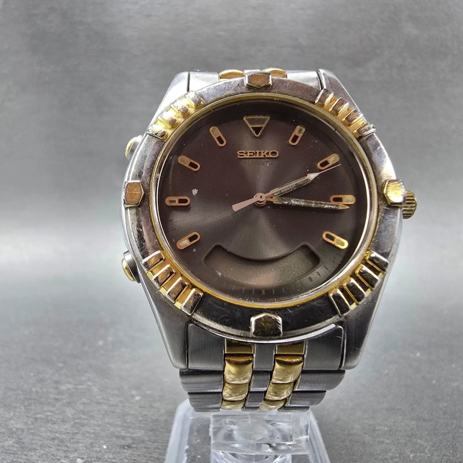 Seiko Ani Digi Watch Men 38mm Black Dial Two Tone Chrono Alarm H801-7038 PARTS6