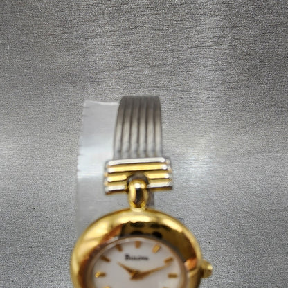 Bulova Watch Women 22mm White Dial Two Tone Round 98L69 New Battery4