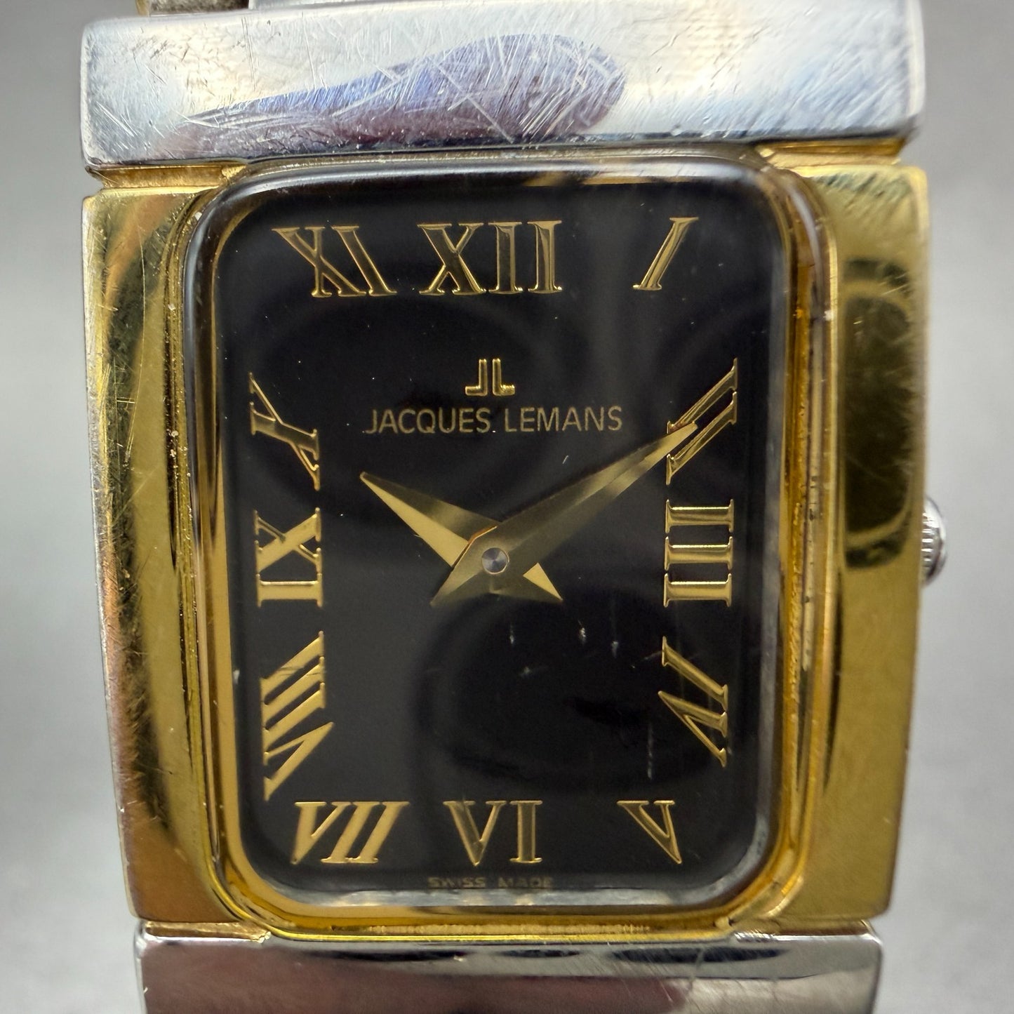 Jacques Lemans Tank Watch Women 20mm Black Dial Two Tone Rectangle New Battery1