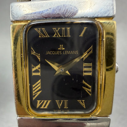 Jacques Lemans Tank Watch Women 20mm Black Dial Two Tone Rectangle New Battery1