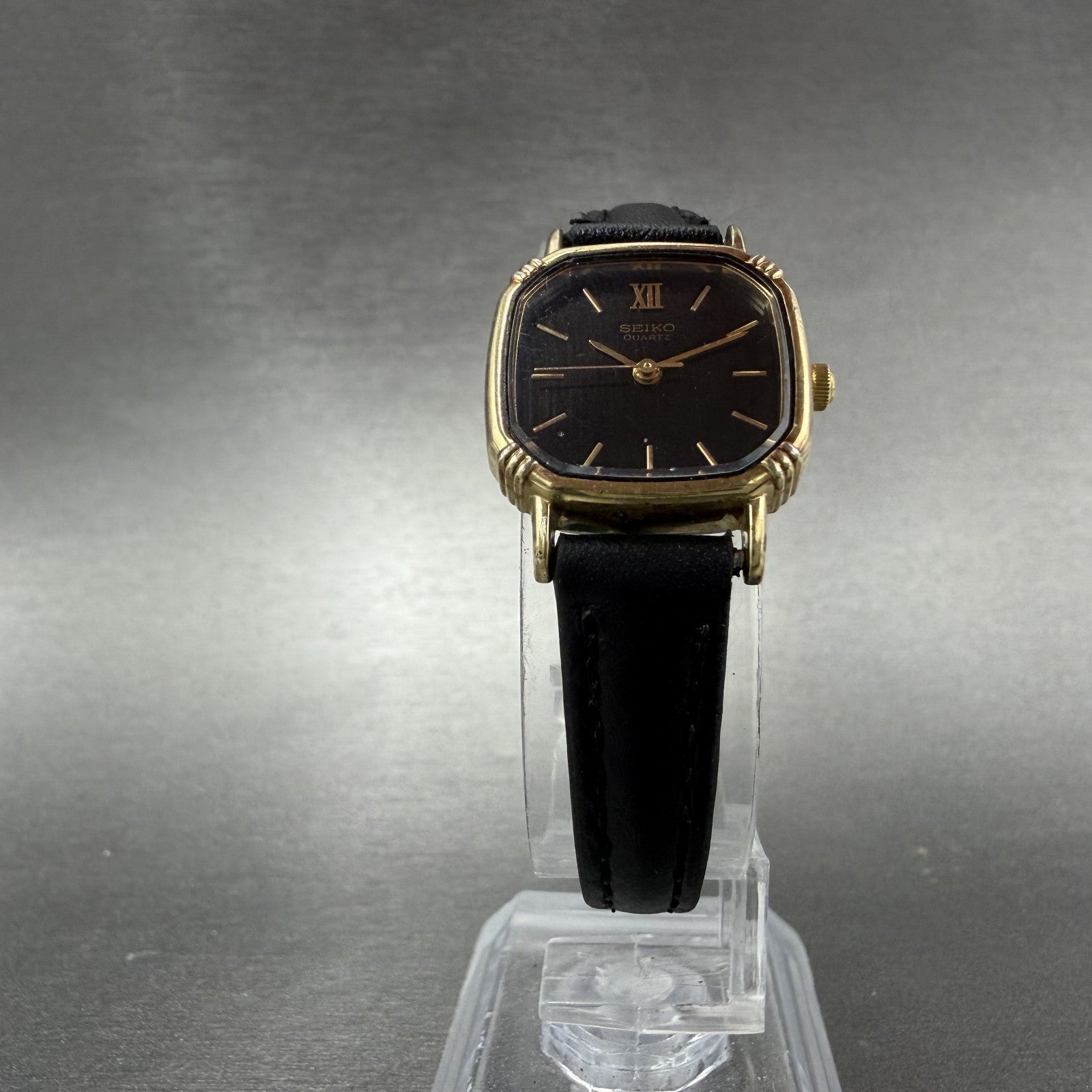 Seiko Watch Women 20mm Black Dial Gold Tone Square 7321-507a New Battery INUH5