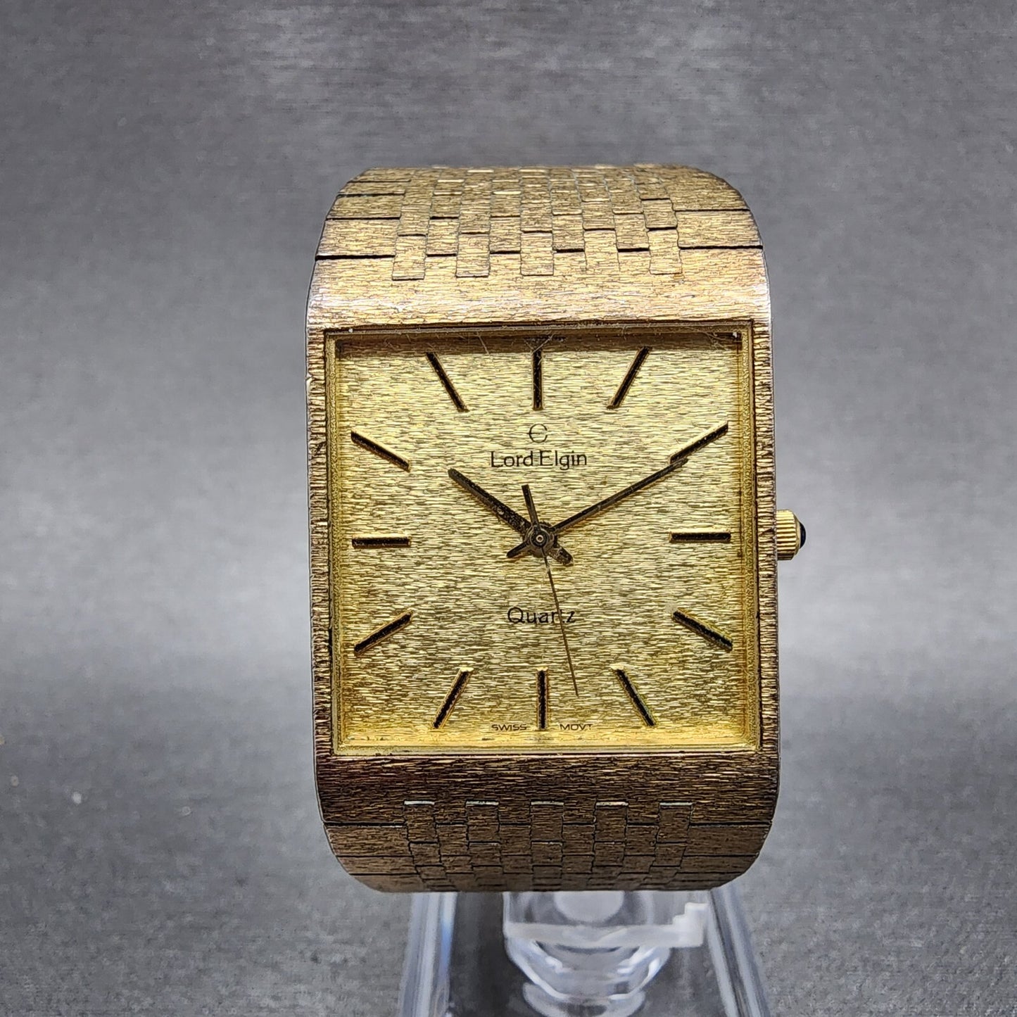 Lord Elgin Tank Watch Men 26mm Gold Dial Gold Tone Square PARTS0