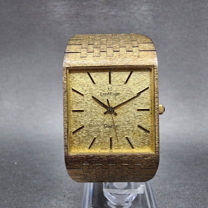 Lord Elgin Tank Watch Men 26mm Gold Dial Gold Tone Square PARTS0