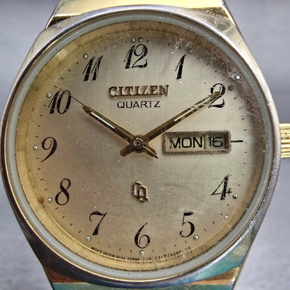 Citizen CQ Watch Men 33mm Champagne Dial Gold Tone Daydate 6101-915101 New Batt1