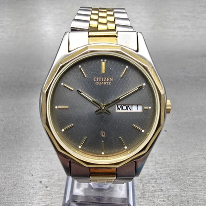 Citizen CQ Watch Men 34mm Gray Dial Two Tone Daydate 6100-K02759 New Battery VTG0