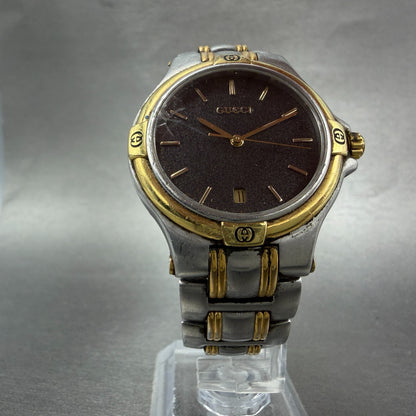 Gucci 9040M Watch Men 35mm Gray Dial Two Tone Date NO BACK PARTS New Battery6