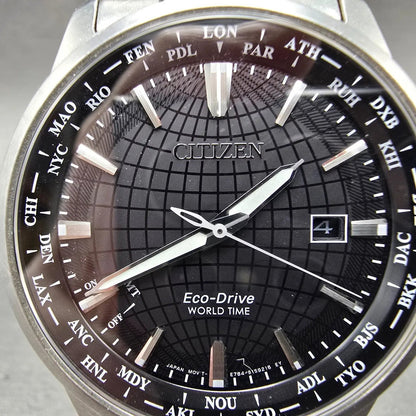 Citizen Eco-Drive World Time Watch Men 41mm Black Dial Steel Date Round  Runs1