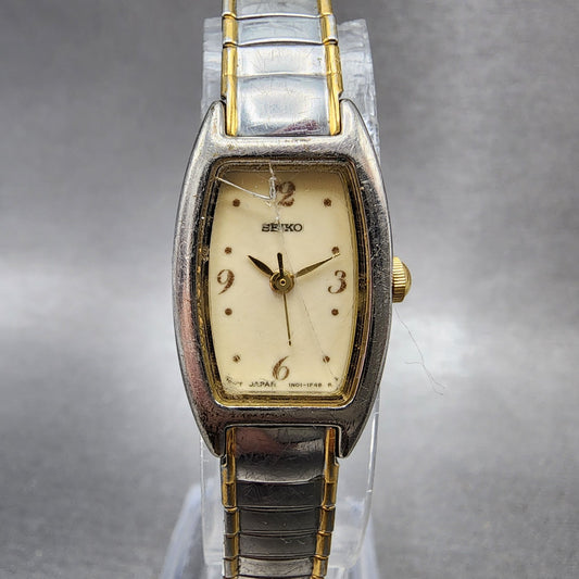 Seiko Watch Women 16mm Cream Dial Silver Tone Rectangle 1N015B69 New Batt0