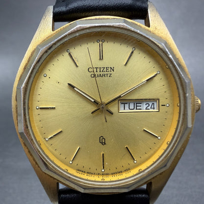 Citizen CQ Watch Men 35mm Gold Tone Gold Tone Daydate 6100-S16725 New Battery1