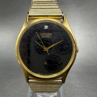 Citizen CQ Watch Men 32mm Black Dial Gold Tone Round 6031-K02716 New battery0