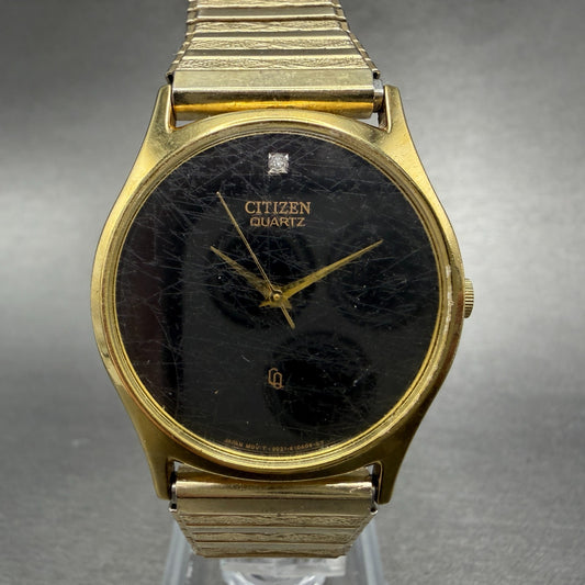 Citizen CQ Watch Men 32mm Black Dial Gold Tone Round 6031-K02716 New battery0