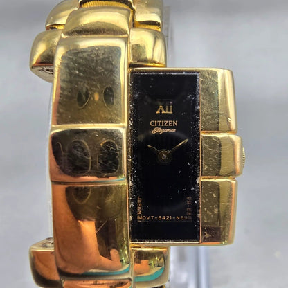 Citizen Elegance Hide Away Watch Women 16mm Black Dial Gold Tone New Battery VTG1