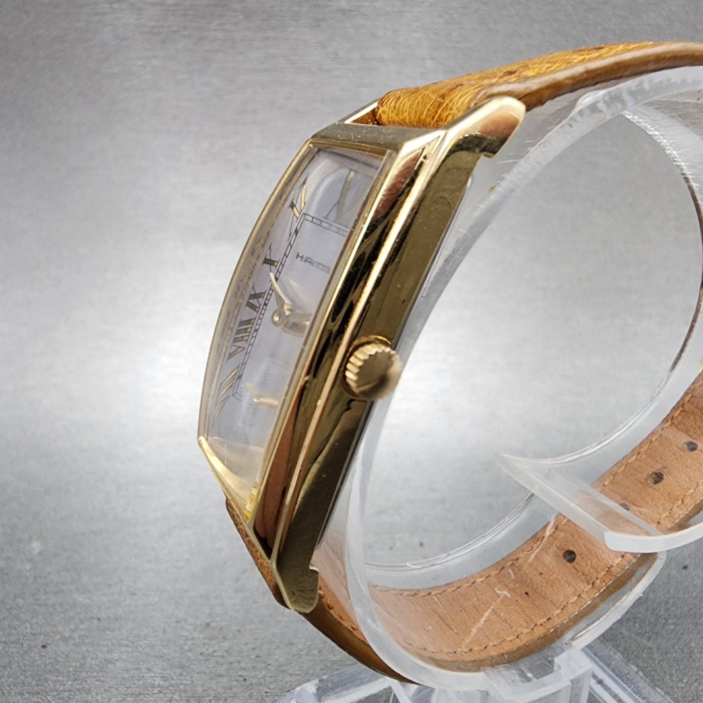 Hamilton Tank Watch Women 18mm Gray Dial Gold Tone Rectangle New Battery2