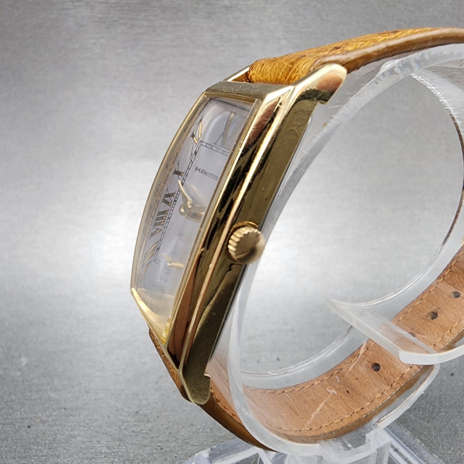 Hamilton Tank Watch Women 18mm Gray Dial Gold Tone Rectangle New Battery2
