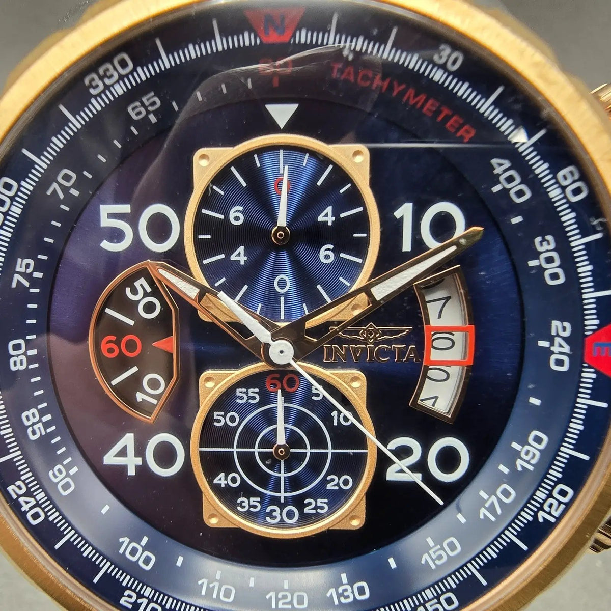 Invicta Aviator Chronograph Watch Men 49mm Blue Dial Two Tone Date 17203 NewBatt1