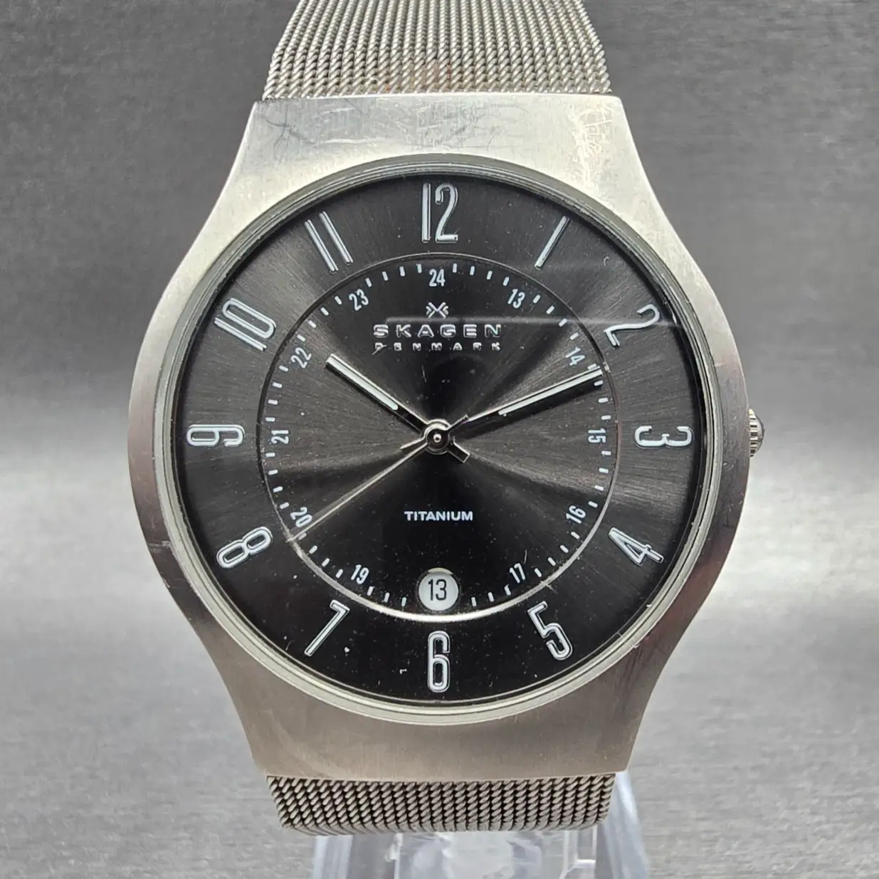 Skagen Watch Men 37mm Black Dial Titanium Date Round 233XLTTM New Battery FTG0