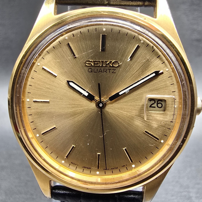 Seiko Watch Men 35mm Gold Dial Gold Tone Date Round 7N42-8A39 New Battery1