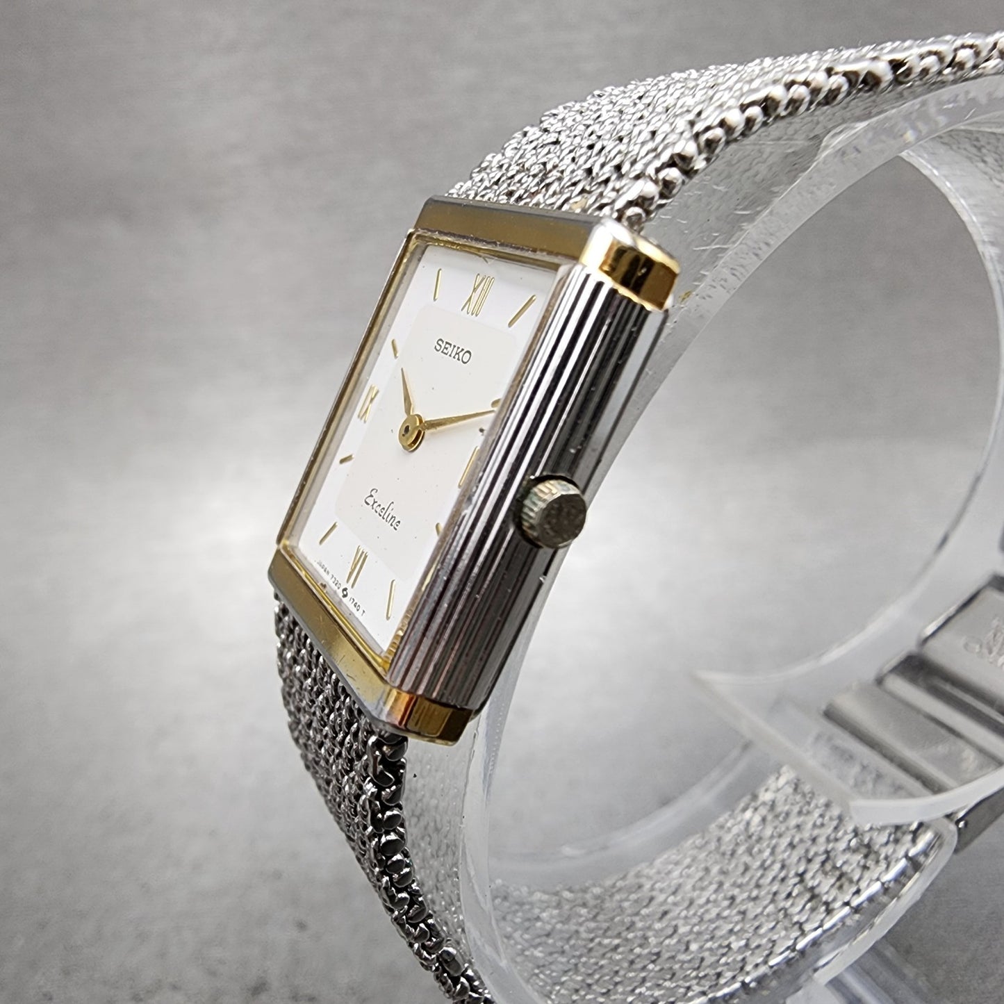 Seiko Exceline Tank Watch Women 18mm Silver Dial Two Tone 73206450 New Battery2