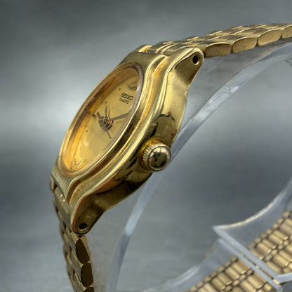 Seiko Watch Women 18mm Champagne Dial Gold Tone Oval V401-5270 New Battery2