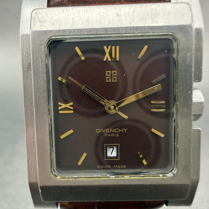 Givenchy Tank Watch Men 26mm Red Dial Silver Tone Rectangle Date New Battery1
