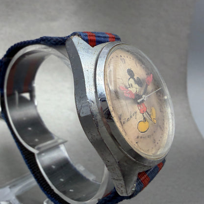 Seiko Mickey Mouse Watch Men 35mm Silver Dial Silver Tone Manual 5000-7000 Runs3