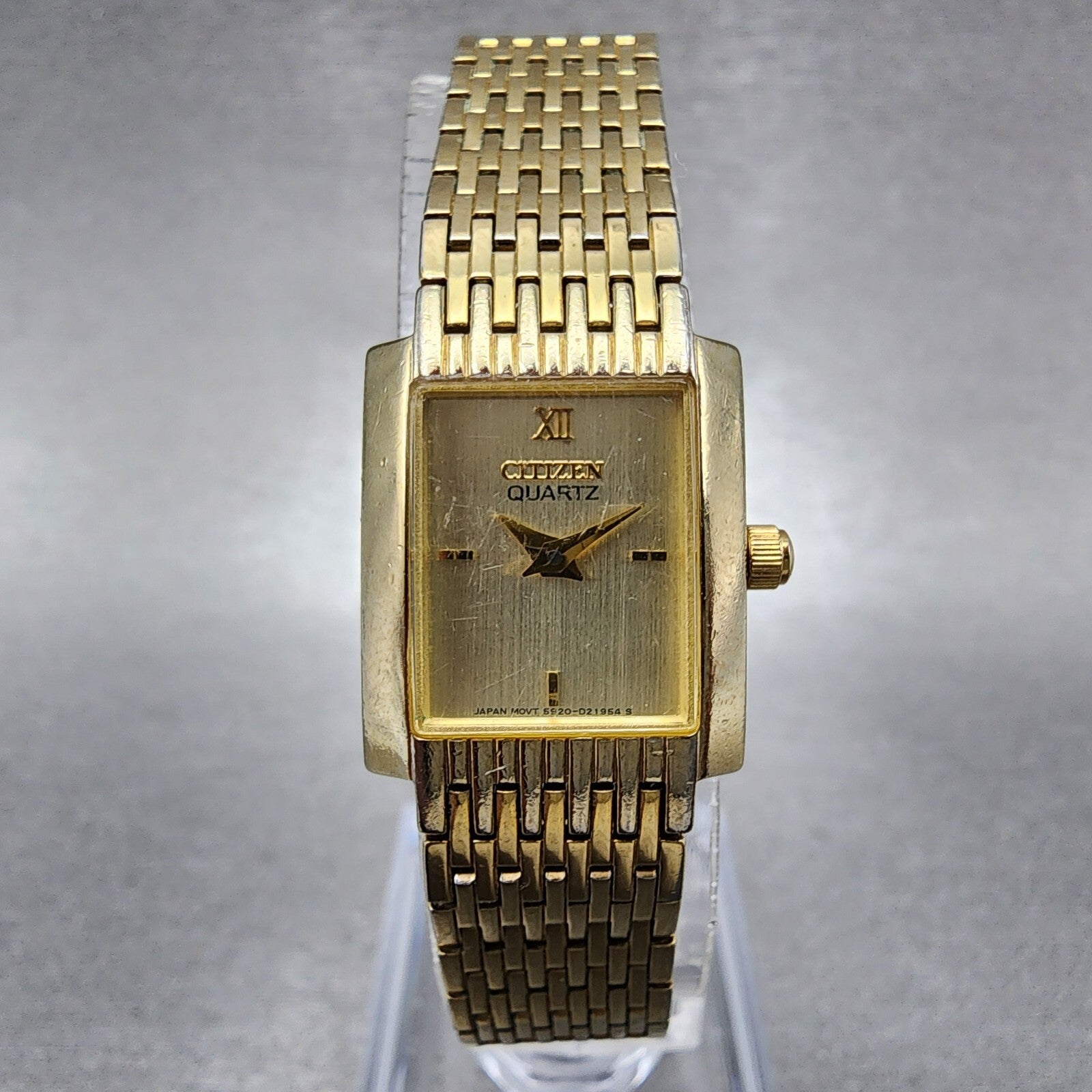 Citizen Tank Watch Women 17mm Champagne Dial Gold Tone Rectangle New Battery0