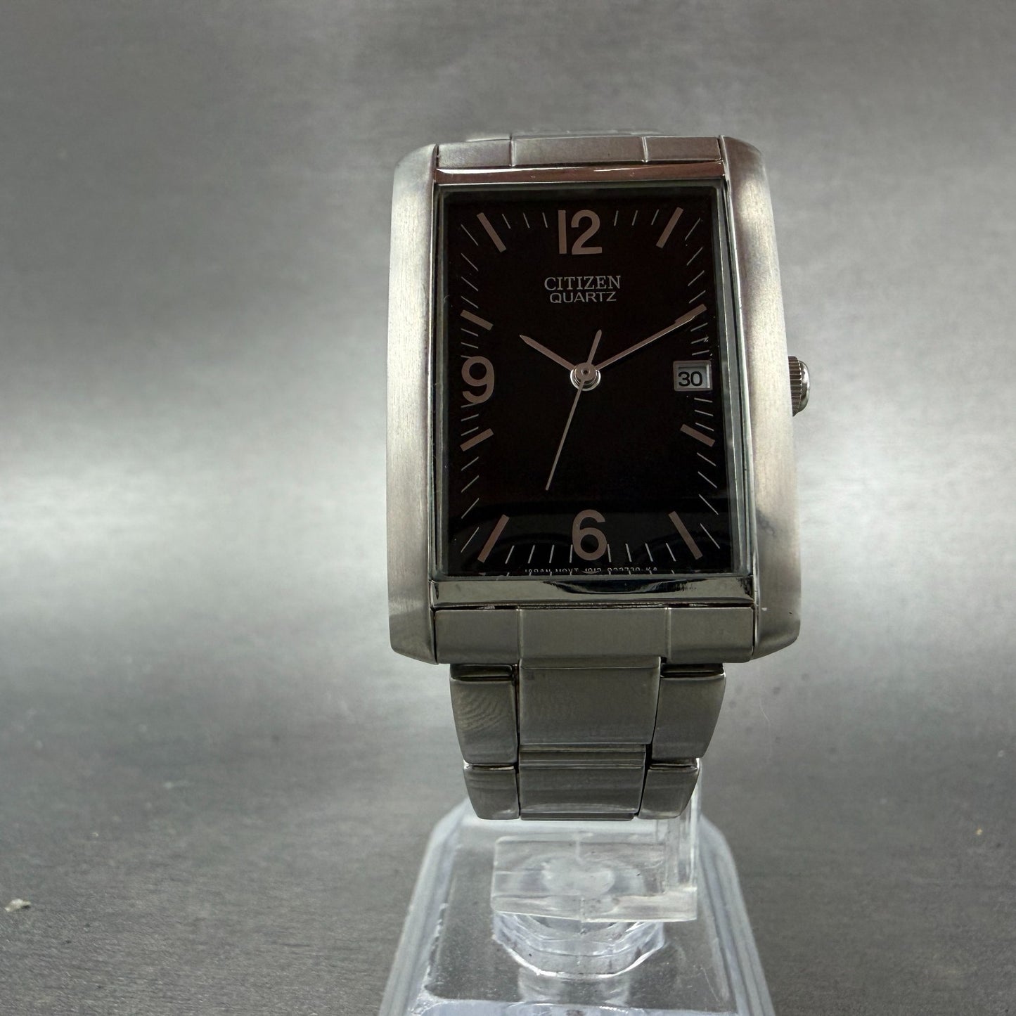 Citizen Tank Watch Unisex 25mm Black Dial Silver Tone Date Rectangle READ!!!!!!!5
