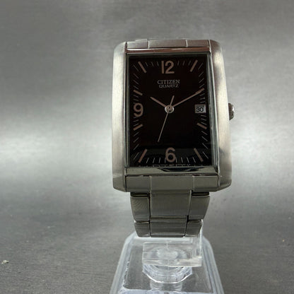 Citizen Tank Watch Unisex 25mm Black Dial Silver Tone Date Rectangle READ!!!!!!!5