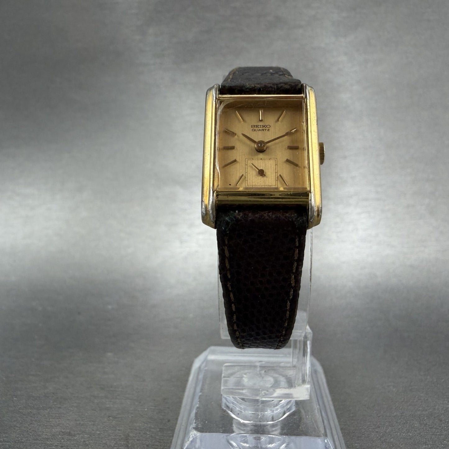 Seiko Tank Watch Women 18mm Gold Dial Gold Tone Small Seconds 1428-5160 NewBat A5