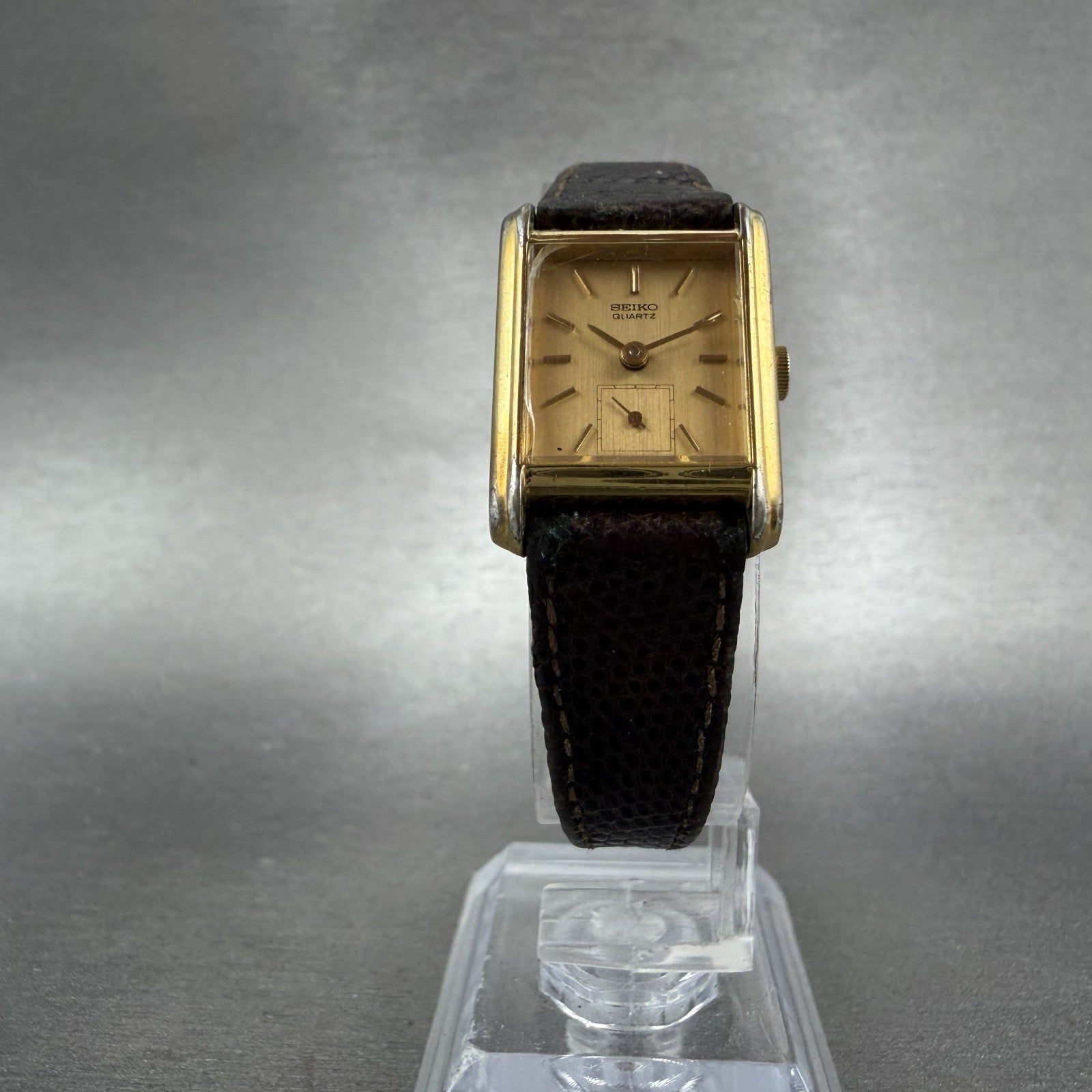 Seiko Tank Watch Women 18mm Gold Dial Gold Tone Small Seconds 1428-5160 NewBat A5