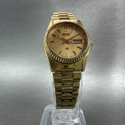 Seiko SQ Watch Women 24mm Champagne Dial Gold Tone Daydate 2a23-0030 New Batt AB5