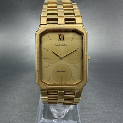 Seiko Lassale Tank Watch Men 25mm Champagne Dial Gold Tone 2F50-5669 New Battery0