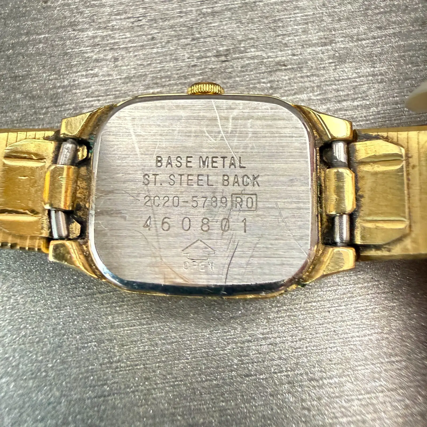 Seiko Watch Women 16mm Gold Dial Gold Tone Rectangle 2C20-5789 New Battery VTG10