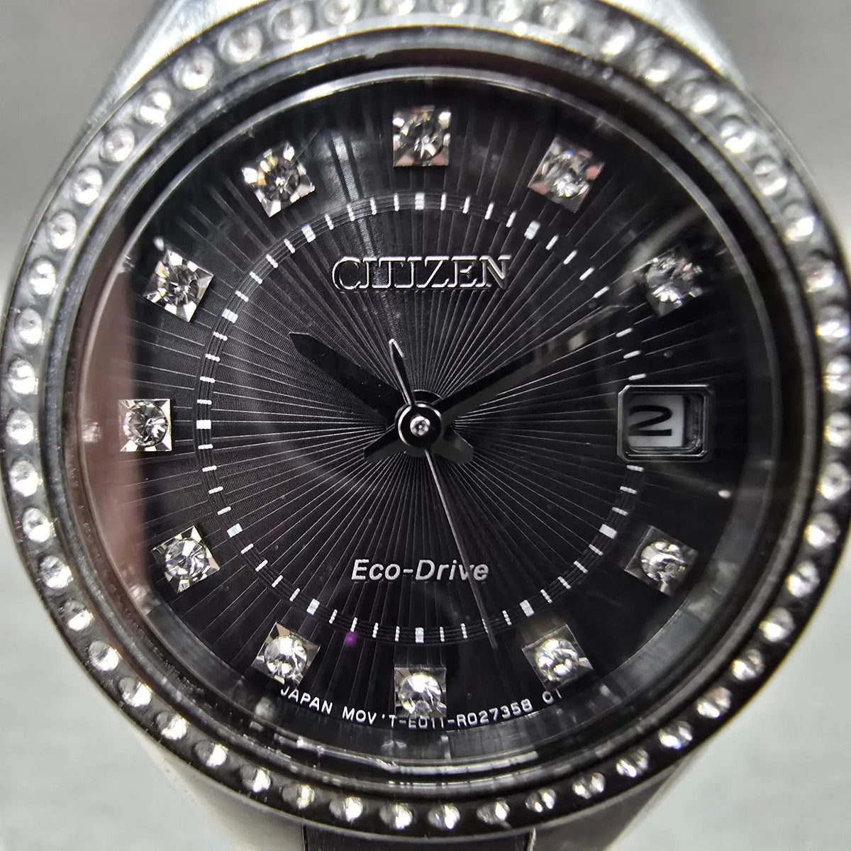 Citizen Eco-Drive Silhouette Crystal Watch Women 26mm Black Dial Steel Date Runs1