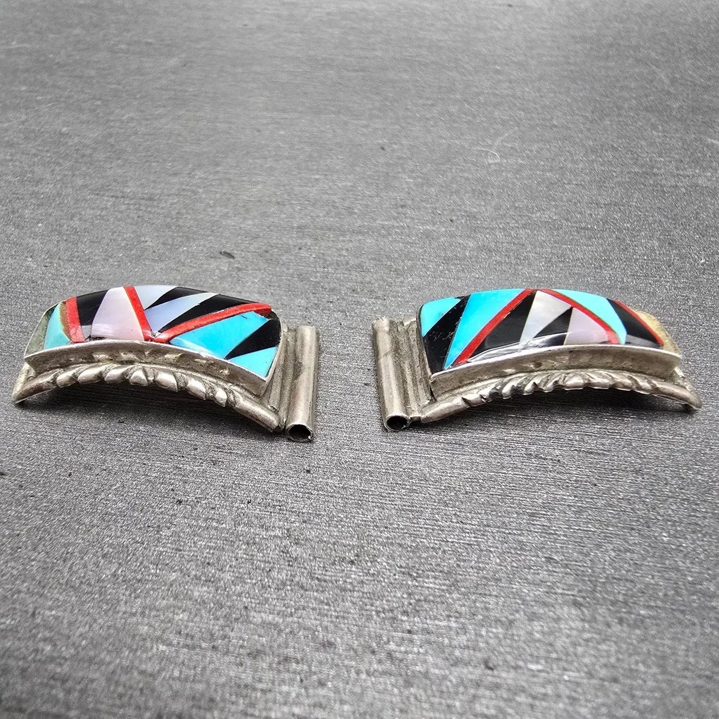 Navajo Watch band tips 14mm Silver Tone Red Blue Tone Vintage3
