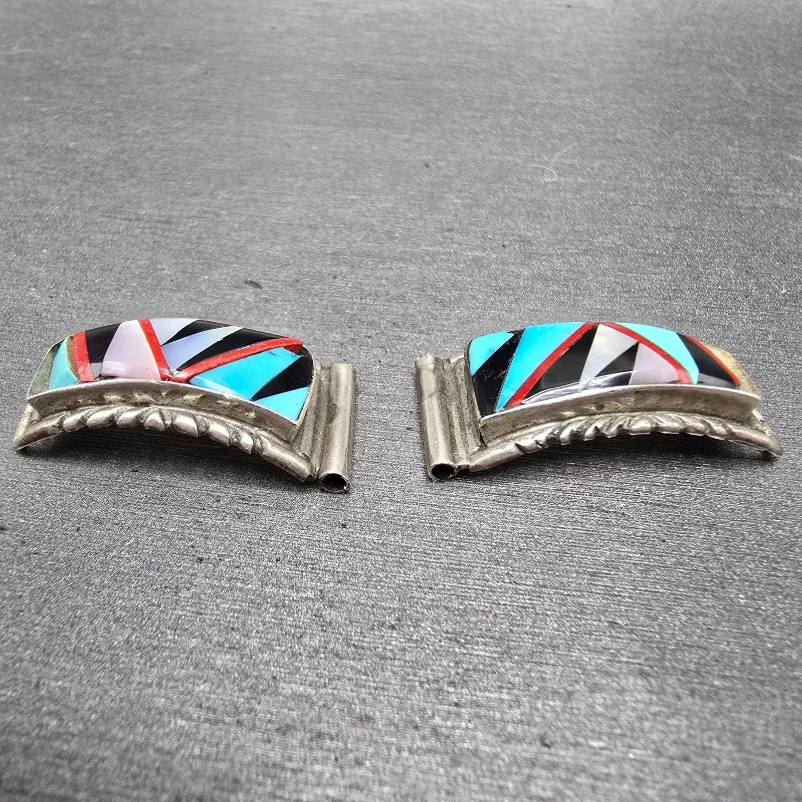 Navajo Watch band tips 14mm Silver Tone Red Blue Tone Vintage3