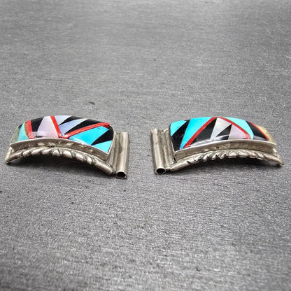 Navajo Watch band tips 14mm Silver Tone Red Blue Tone Vintage3