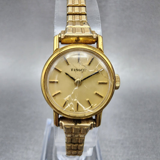 VTG Tissot Watch Women 20mm Gold Dial Gold Plated Round Manual Wind Runs