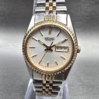 Seiko Watch Women 24mm Silver Dial Two Tone Daydate Round 7N83-0049 New Batt JP50