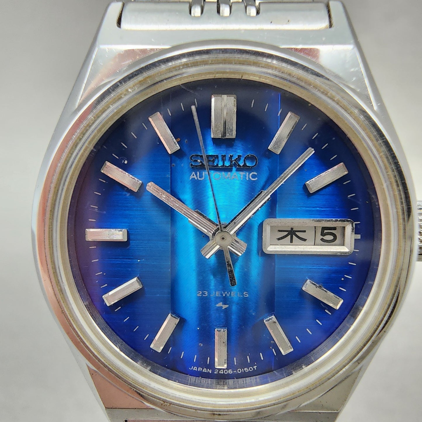 Seiko Automatic Watch Women 27mm Blue Dial Silver Tone Daydate Round READ!!!!1