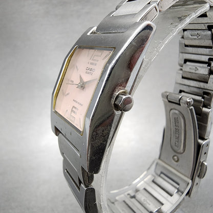 Casio Tank Watch Women 21mm Pink Dial Silver Tone Rectangle LTP1283 New Battery2