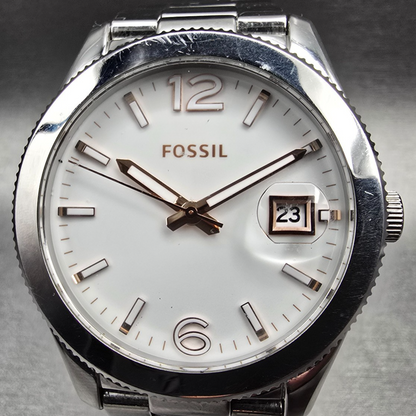 Fossil Perfect Boyfriend Watch Women 39mm White Dial Silver ES3728 New Battery1