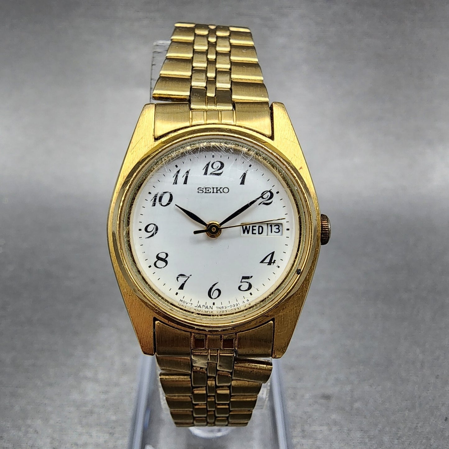 Seiko Watch Women 24mm White Dial Gold Tone Daydate Round 7N830011 New Battery0