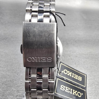 Seiko Watch Men 41mm Black Dial Silver Tone Date Round 6N42-00F0 New Battery7