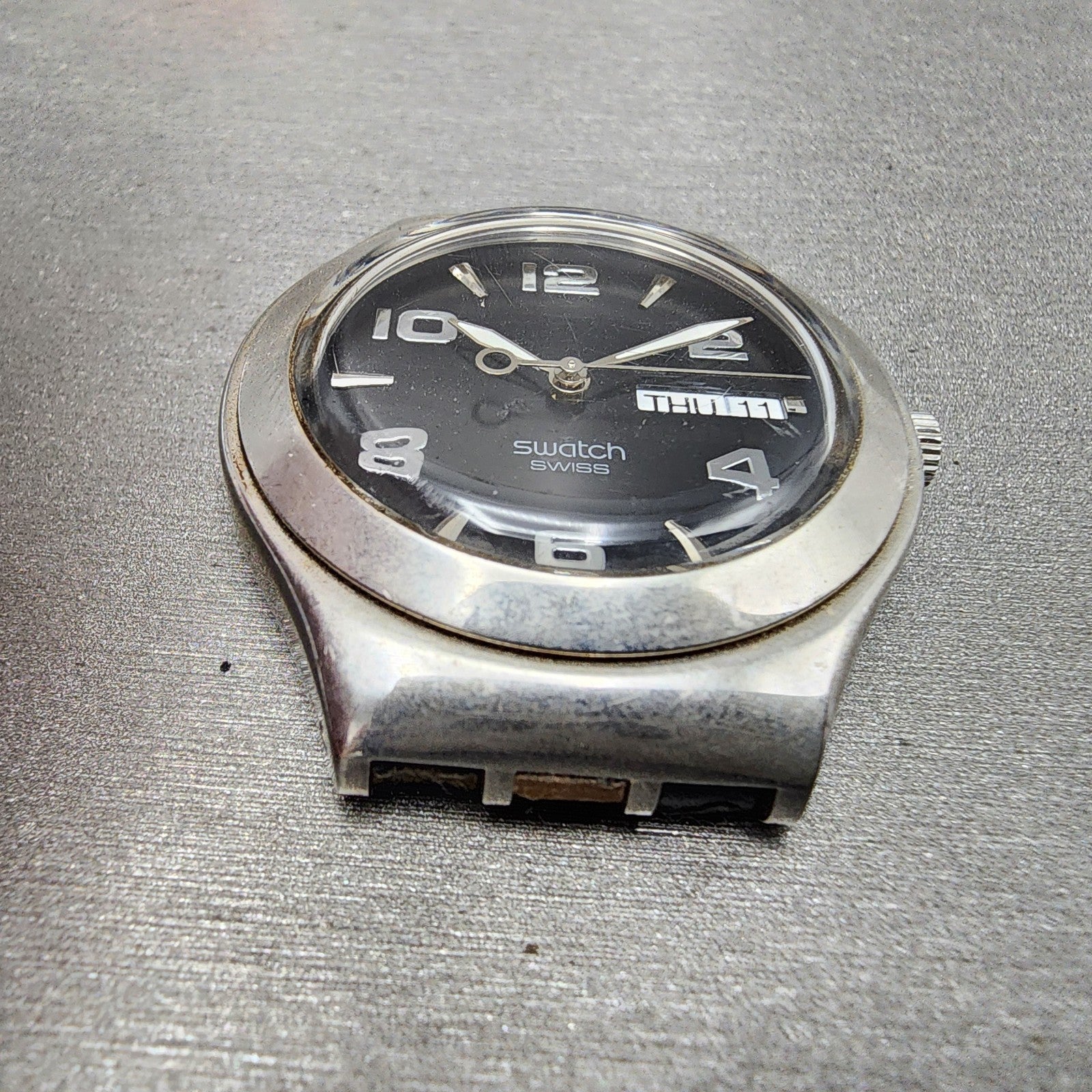 Swatch irony Watch men 38mm Black Dial Steel Daydate Round YGS737 New Battery6