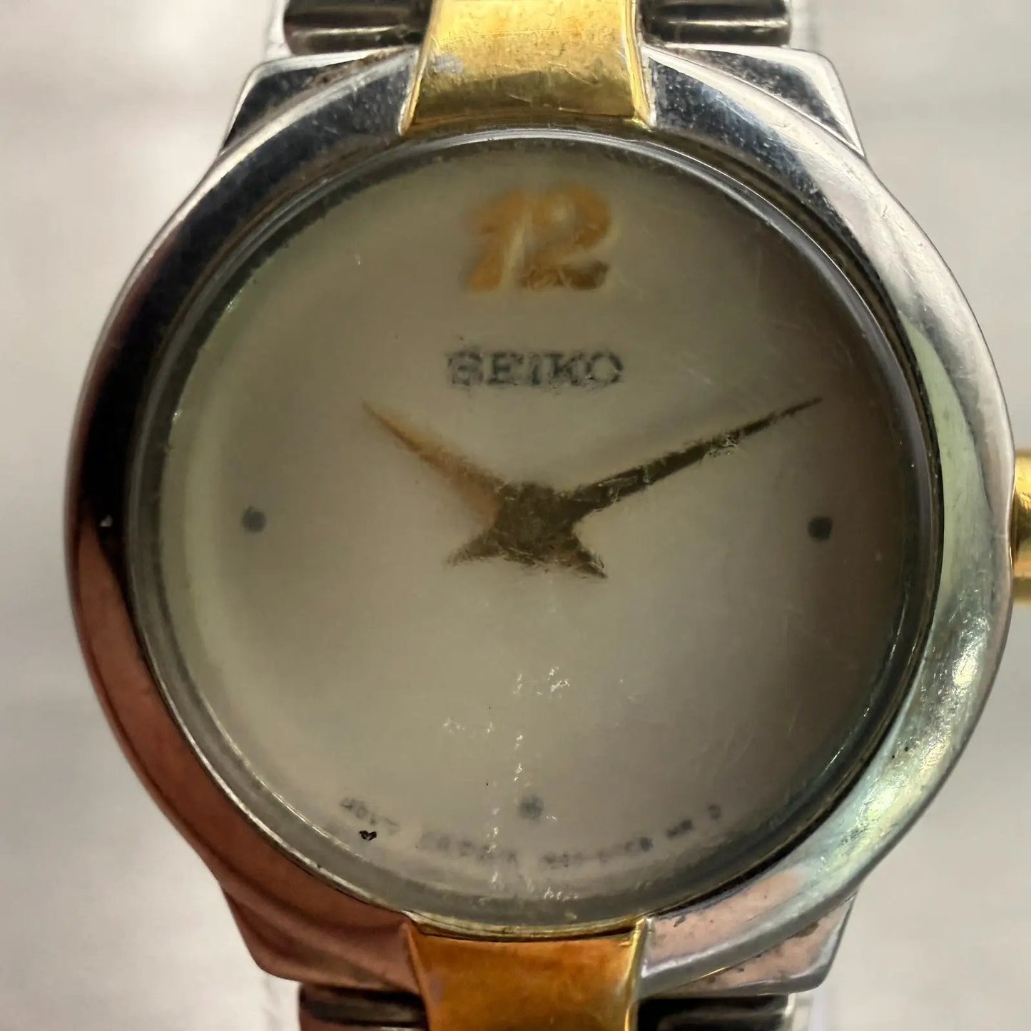 Seiko Watch Women 20mm White Dial Two Tone Round 1N00-0GM0 New Battery Vintage1