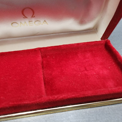 Omega Watch Box Red Leather Finish Coffin Swiss Made Vintage 1960s1