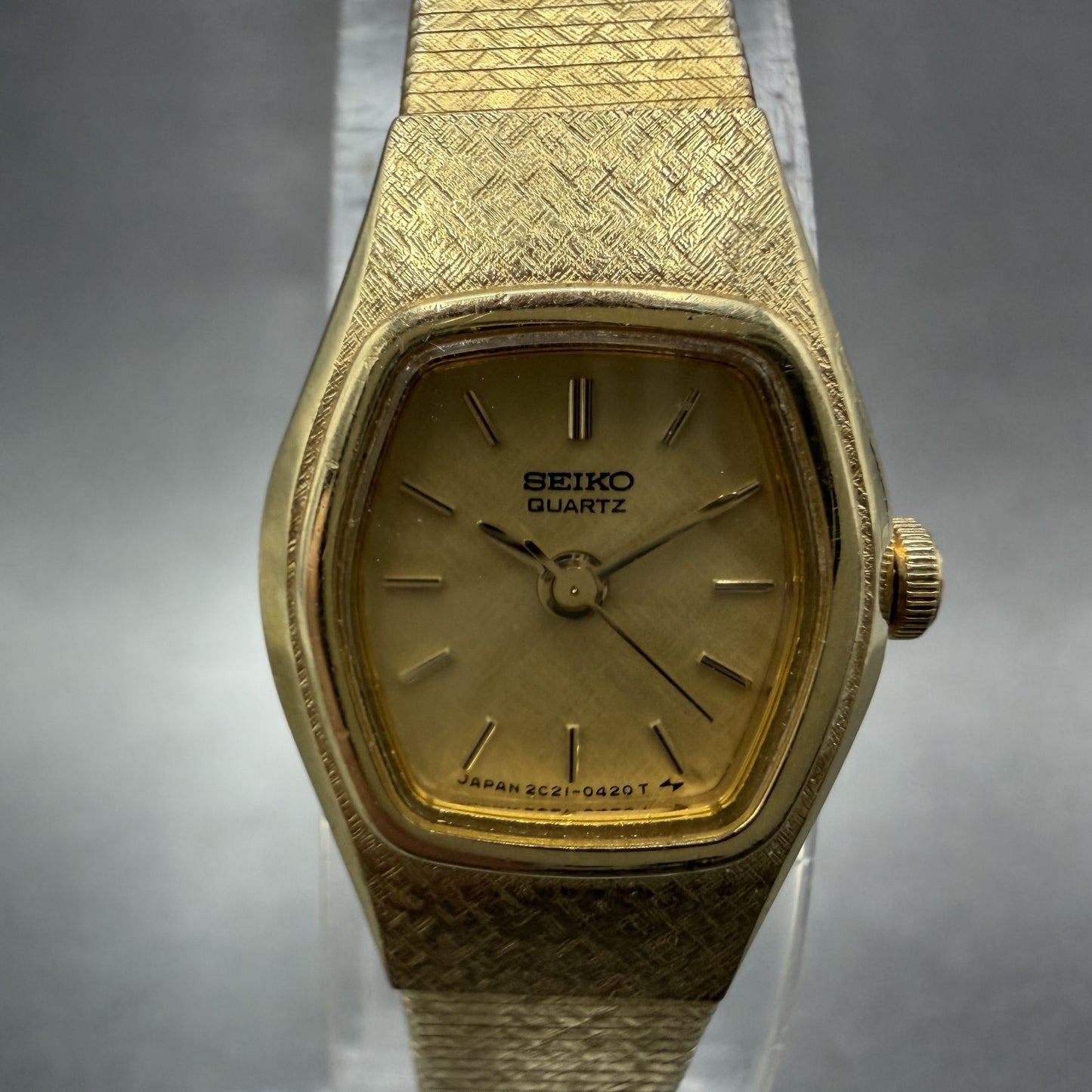 Seiko Watch Women 25mm Gold Dial Gold Tone Hexagon Vintage 2C215149 New Bat TZ01